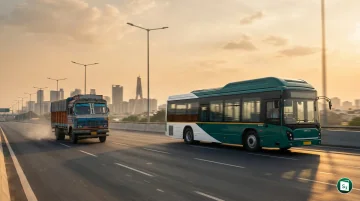 A heavy commercial truck and an electric bus representing the fleet modernization initiative.