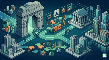 The Competition Commission of India logo and financial sector growth symbols