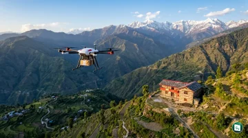 A cargo drone preparing for take-off to deliver mail in a mountainous area