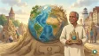 A 3-meter high sand sculpture representing the contrasting faces of Earth