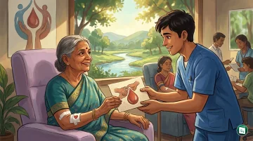A symbolic depiction of blood donation representing humanity and saving lives