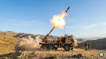 Garudastra 120mm vehicle-mounted mortar system mounted on a tactical vehicle during demonstration at Infantry School Mhow