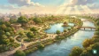 Aerial view of Bapu Ghat area at the confluence of Musi and Esa rivers in Hyderabad showing the proposed site for the Gandhi Sarovar Project