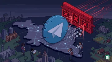 Illustration of Telegram app icon with blocked sign and Supreme Court gavel representing the Section 69A ban