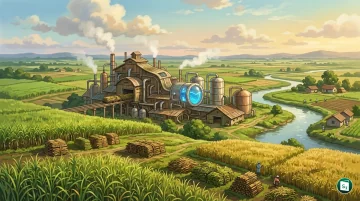 Concept illustration of a 2G ethanol biorefinery converting agricultural waste into fuel