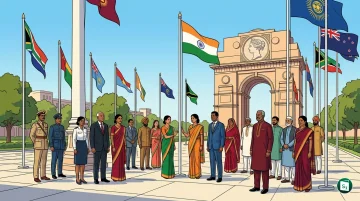 A group of flags representing the 56 member nations of the Commonwealth of Nations.