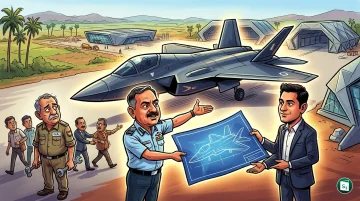 A digital render of India's Advanced Medium Combat Aircraft (AMCA) in flight.
