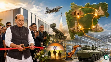 Union Minister Rajnath Singh at the inauguration of the NIBE Group defence complex in Shirdi
