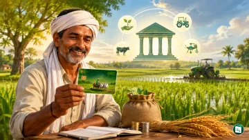 Reserve Bank of India building with Kisan Credit Card and crop calendar illustration