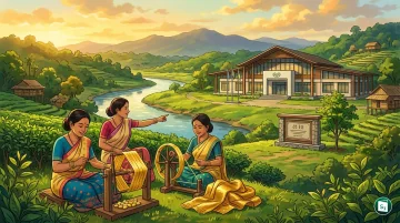 A traditional weaver working with golden Muga silk in Assam