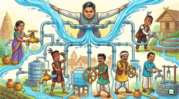 A clean rural water tap and community water governance meeting