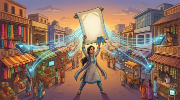 Digital illustration depicting offline merchant payment terminals and digital transactions processed by a payment aggregator