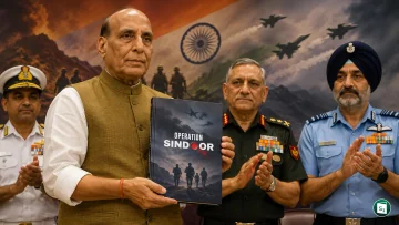 Defence Minister Rajnath Singh releasing the Operation Sindoor commemorative volume in New Delhi