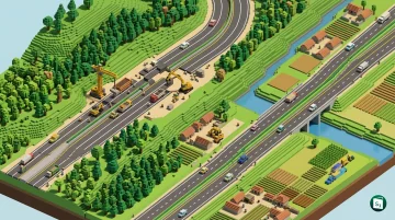 A schematic of modern highway construction in India depicting national road development.