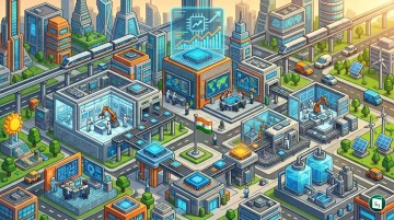 A digital rendering of advanced silicon wafers and microchips representing India's semiconductor growth