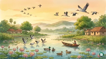 A scenic view of the Jai Prakash Narayan Bird Sanctuary also known as Surha Tal in Uttar Pradesh