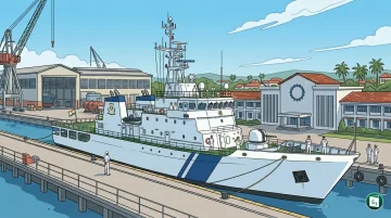 The Indian Coast Guard Ship Achal during its commissioning ceremony at Goa Shipyard