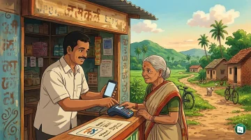 Digital banking services being accessed in a rural Indian setting