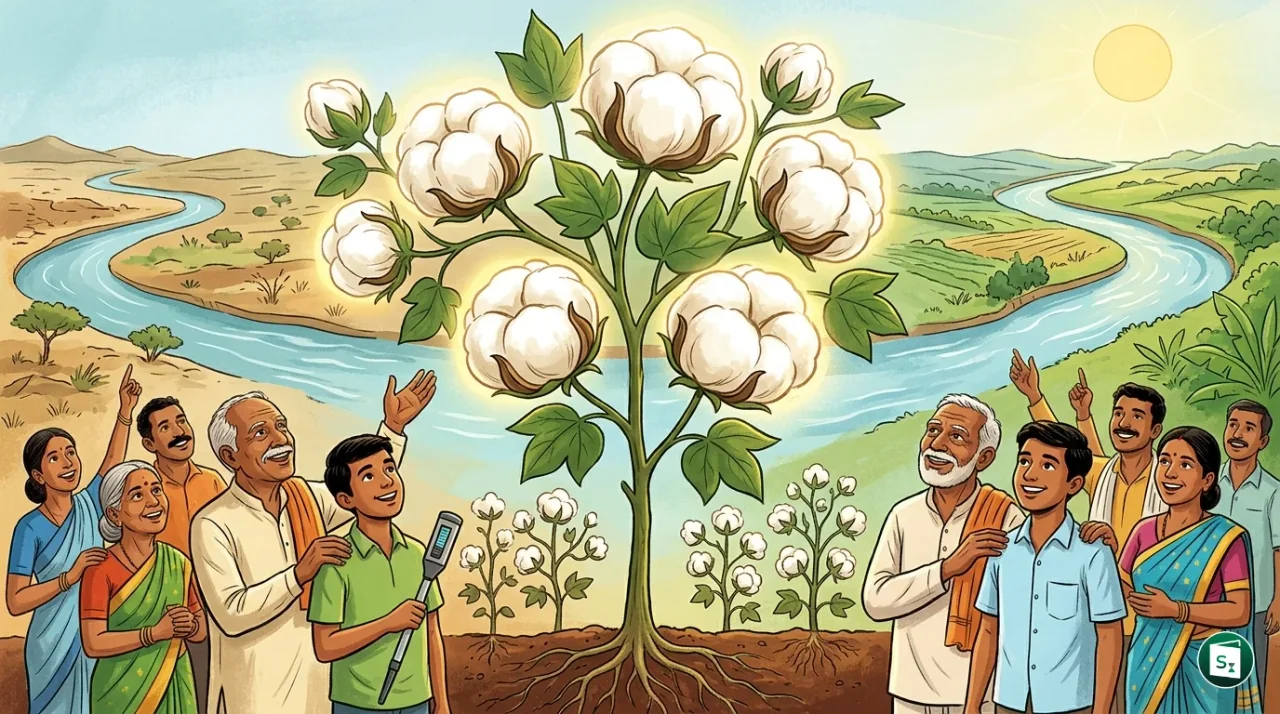 Cotton plantation in India showing ripe cotton bolls ready for harvest