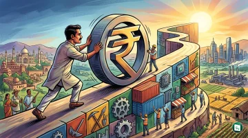 Digital representation of Indian economy growth charts and SBI logo