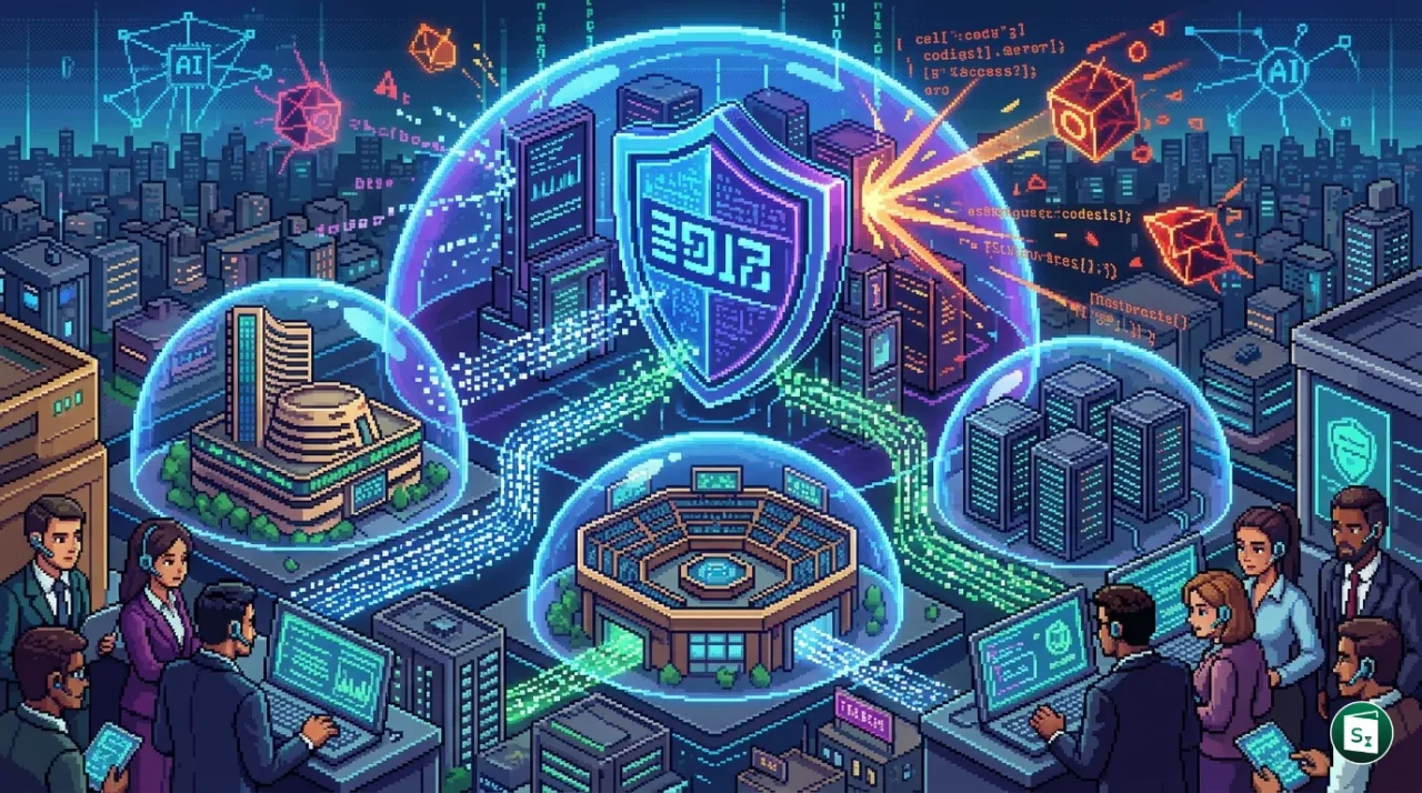 Digital representation of cybersecurity shield protecting financial data with AI neural network patterns