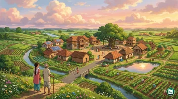 A scenic view of a well-developed Indian village symbolizing the excellence recognized by the National Panchayat Awards.