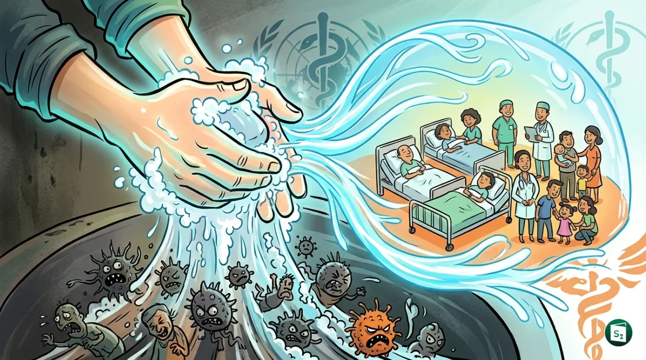 A symbolic visual of hand hygiene and infection prevention in healthcare settings