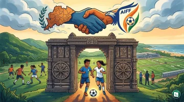 All India Football Federation and Odisha Government Department of Sports and Youth Services representatives during the MoU signing