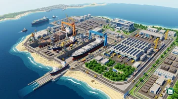 Officials exchanging the tripartite MoU for India's first Mega Greenfield Shipyard in the presence of Union Ministers and South Korean President Lee Jae Myung