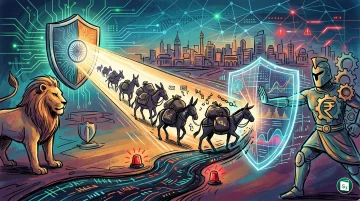 Digital networks representing secure transactions and artificial intelligence fighting cybercrime