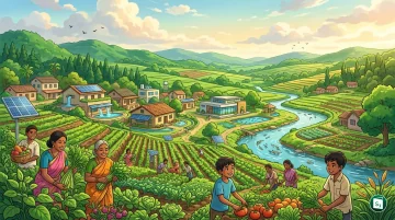 A lush green agricultural field in rural India representing sustainable farming and rural prosperity