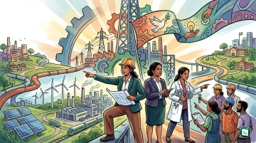 Illustration representing women leaders in industrial development