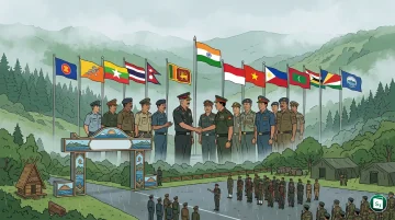 Multilateral military contingents at the opening ceremony of Exercise PRAGATI 2026 at Umroi Military Station, Meghalaya