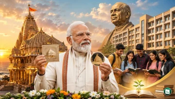 Prime Minister Narendra Modi at the Somnath Temple and launching educational welfare projects in Gujarat