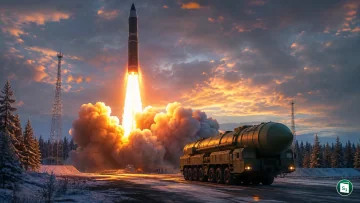 The RS-28 Sarmat intercontinental ballistic missile launching from a silo