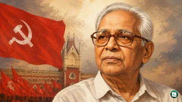 A portrait representing veteran CPI(M) leader Sudhangshu Seal