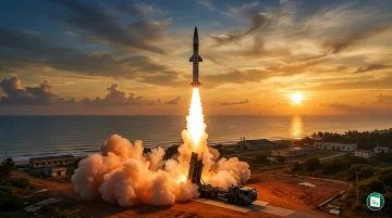 The Agni-1 ballistic missile being launched from a mobile platform