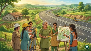 Illustration representing women empowerment and skill development along Indian highways