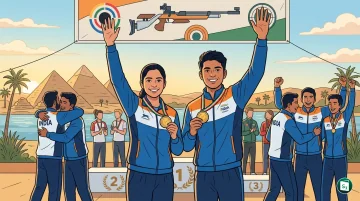 Indian Junior Shooting Team members celebrating their victory at the ISSF Junior World Cup 2026