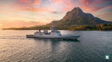 The stealth frigate INS Mahendragiri during its sea trials before delivery to the Indian Navy.