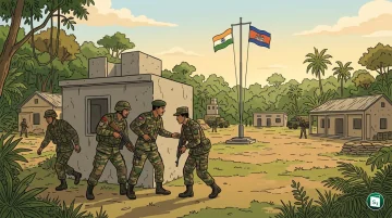Indian Army and Royal Cambodian Army personnel during a joint military exercise
