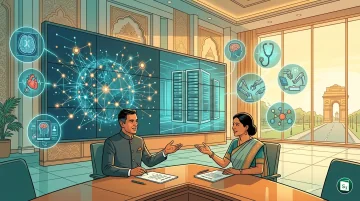 IndiaAI and ICMR representatives signing an agreement for AI in healthcare