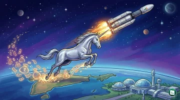 A graphic representation of Skyroot's Vikram rocket launching into space.