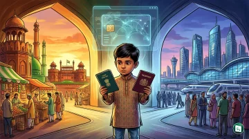 A digital representation of the Indian Overseas Citizen of India (OCI) card and a passport symbolizing the new citizenship rules.
