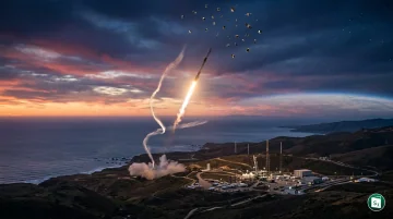 A SpaceX Falcon 9 rocket lifting off from Vandenberg Space Force Base