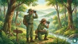 Forest guards patrolling a dense Indian forest representing capacity building for sustainable forest management