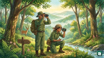 Forest guards patrolling a dense Indian forest representing capacity building for sustainable forest management