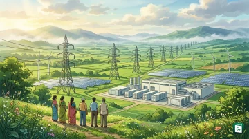 High voltage transmission towers carrying renewable energy across India under Green Energy Corridor Phase-III