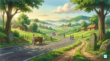 Rural road built under PMGSY connecting a remote Indian village with fields on both sides