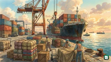 Cargo containers at an Indian port representing RoDTEP and RoSCTL export remission support for exporters